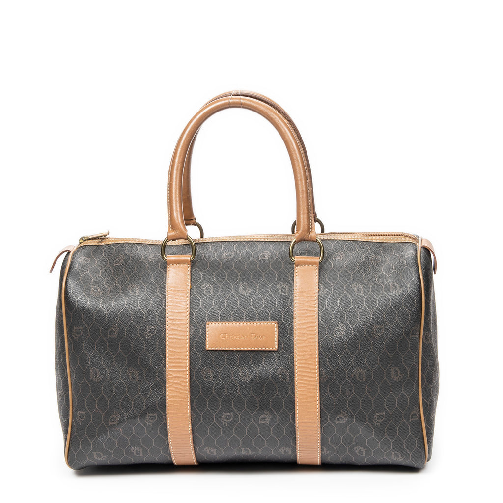 Travel Bag Vintage Small Boston Gray Honeycomb Coated Canvas