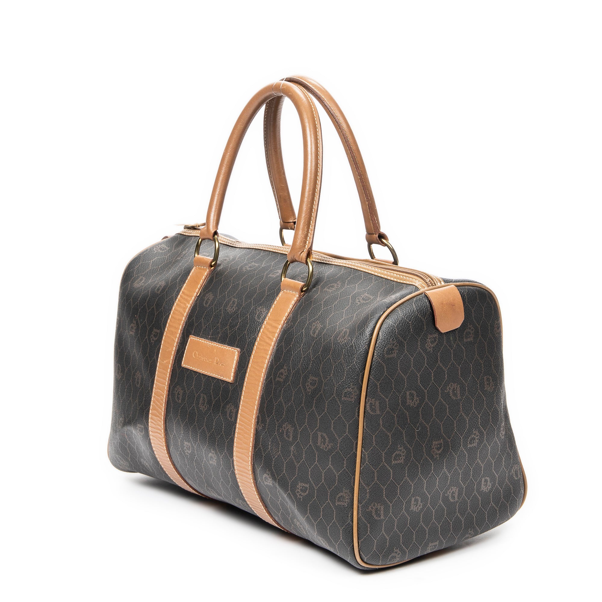 Travel Bag Vintage Small Boston Gray Honeycomb Coated Canvas