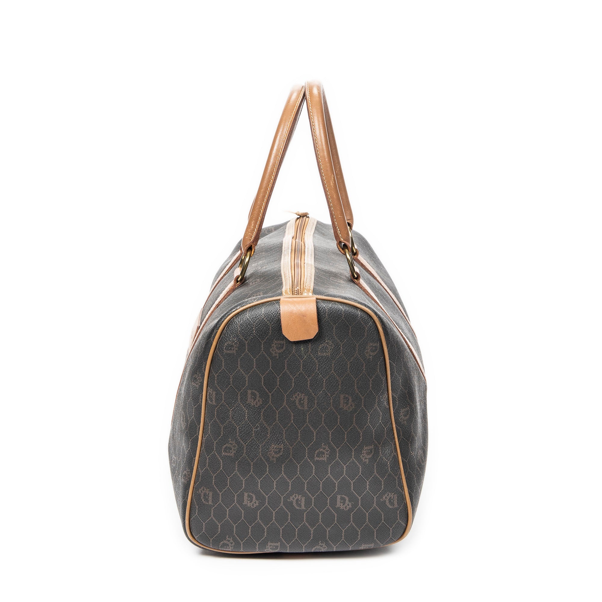 Travel Bag Vintage Small Boston Gray Honeycomb Coated Canvas