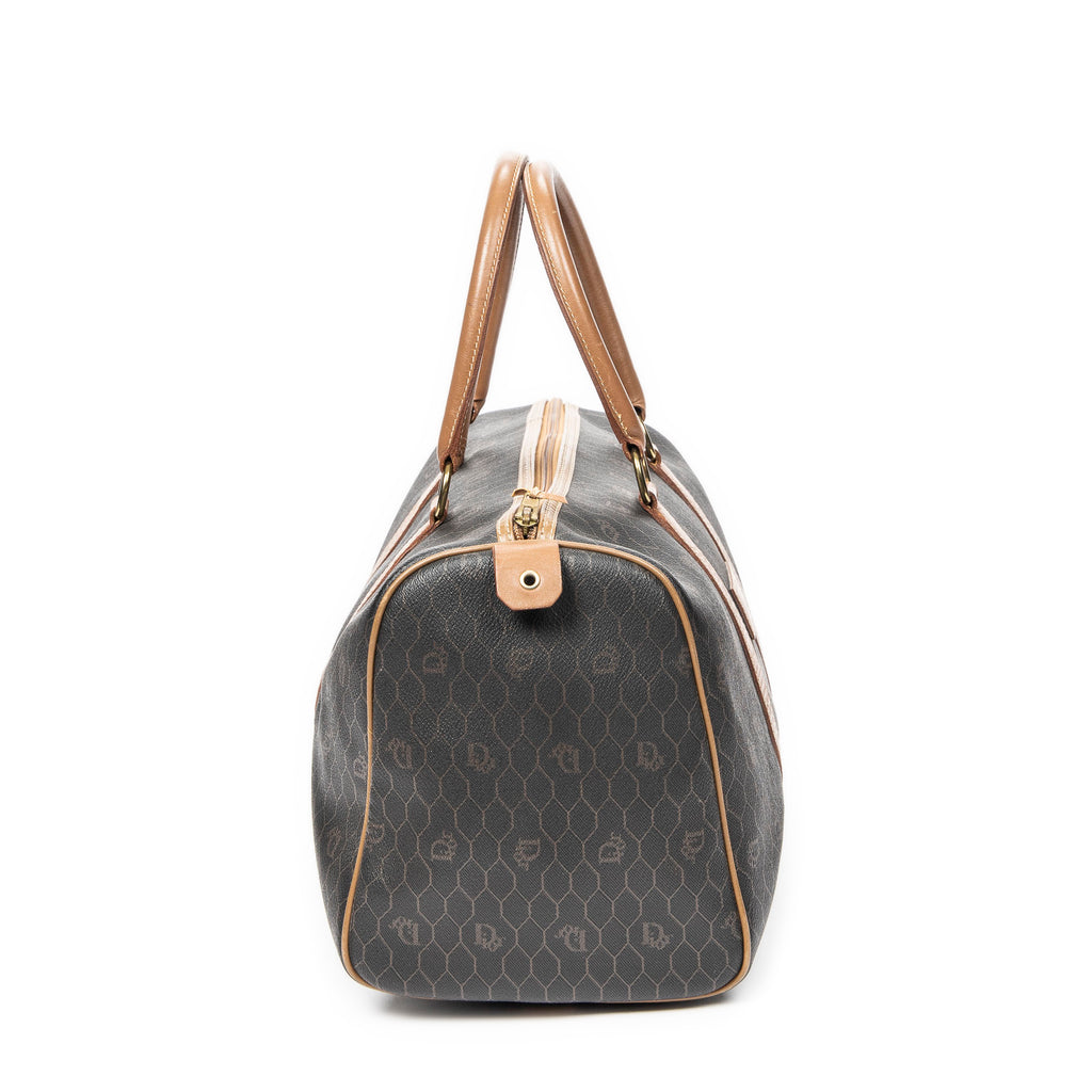 Travel Bag Vintage Small Boston Gray Honeycomb Coated Canvas