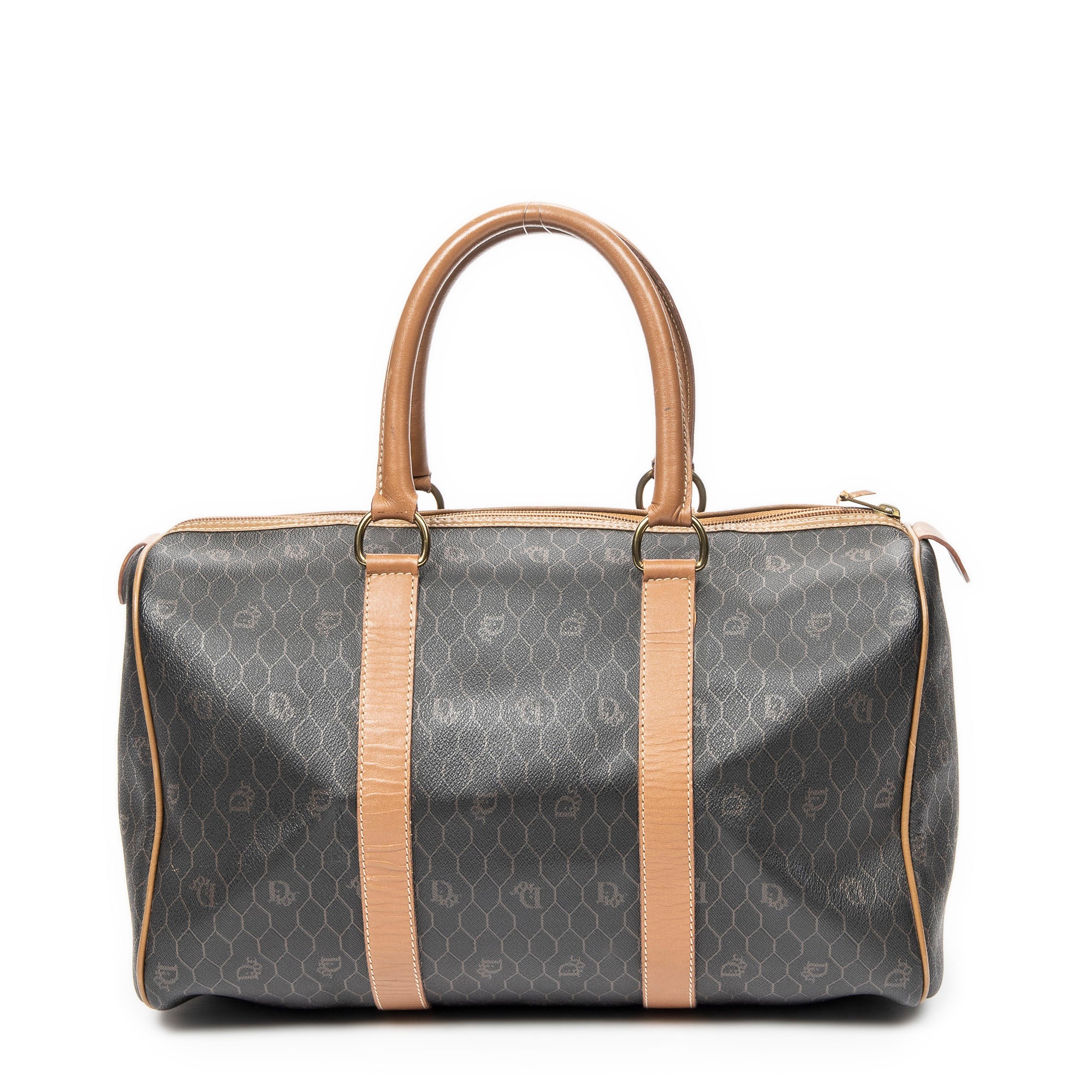 Travel Bag Vintage Small Boston Gray Honeycomb Coated Canvas