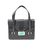 Shoulder Bag Flap Satchel Black Calfskin Leather