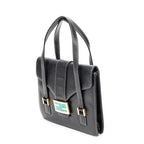 Shoulder Bag Flap Satchel Black Calfskin Leather