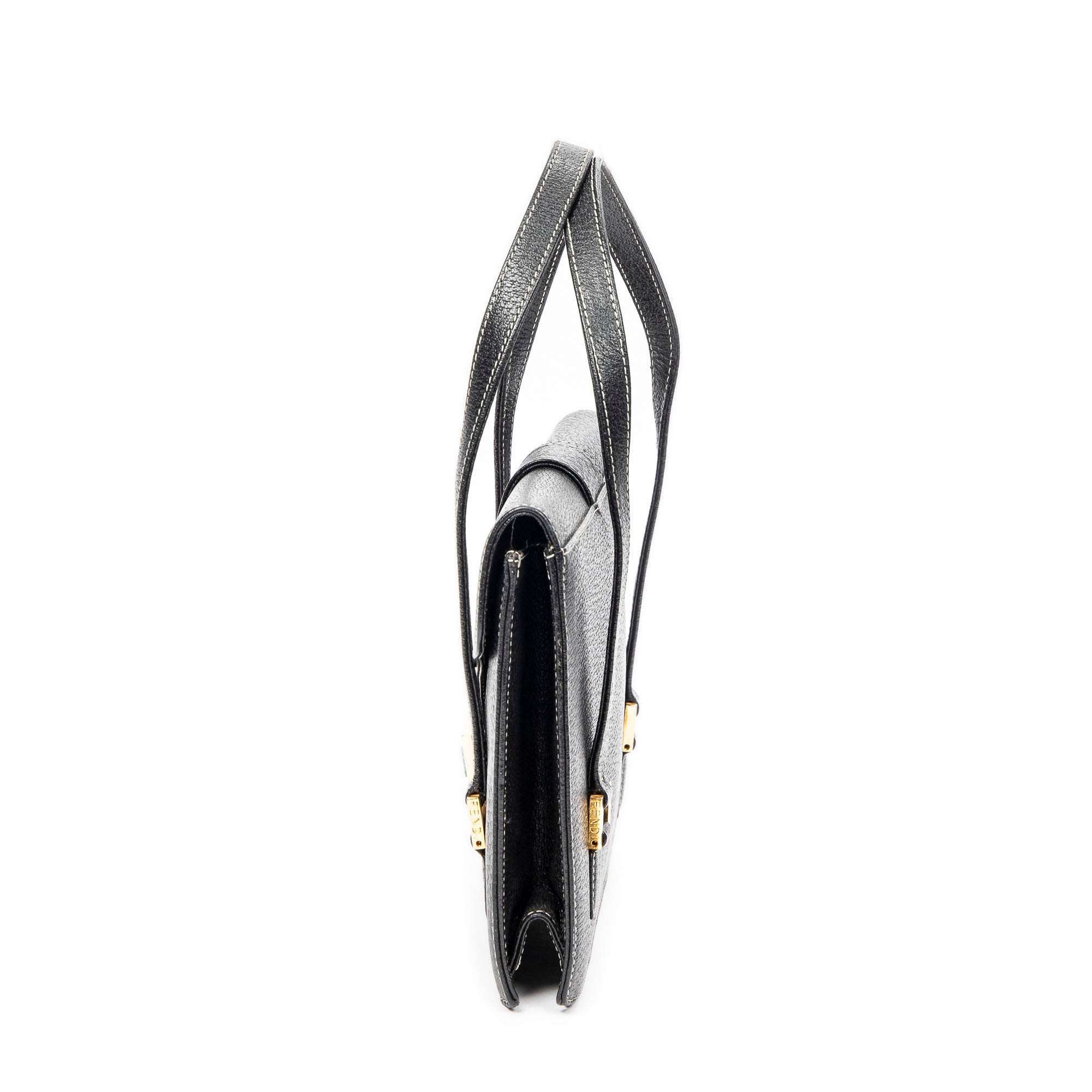 Shoulder Bag Flap Satchel Black Calfskin Leather