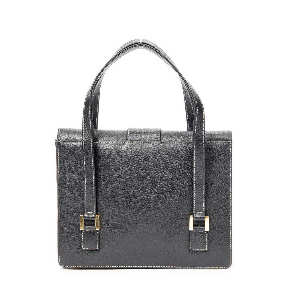 Shoulder Bag Flap Satchel Black Calfskin Leather