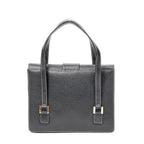Shoulder Bag Flap Satchel Black Calfskin Leather