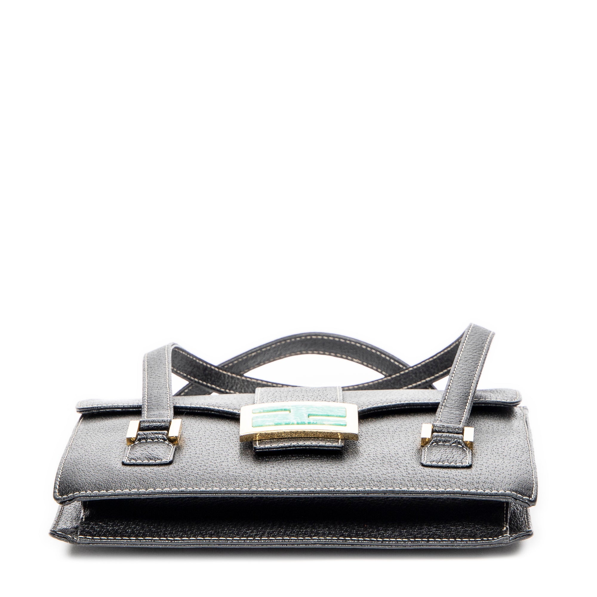 Shoulder Bag Flap Satchel Black Calfskin Leather