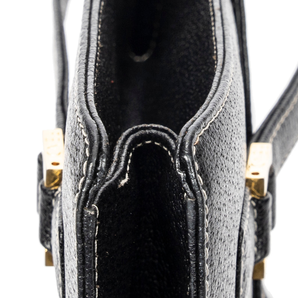 Shoulder Bag Flap Satchel Black Calfskin Leather