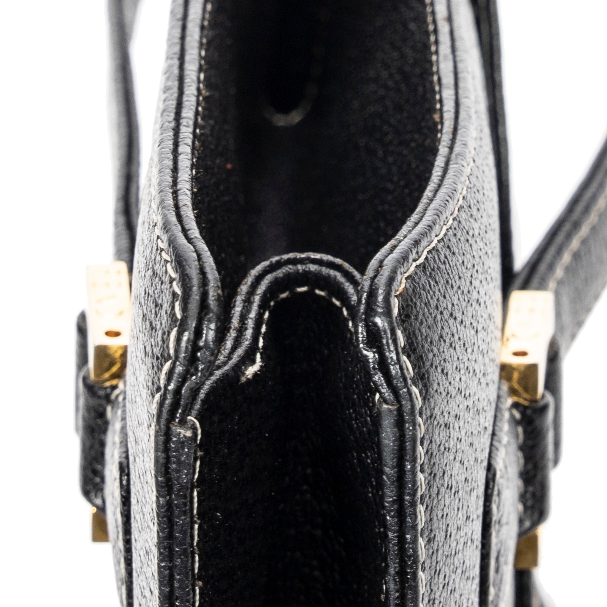 Shoulder Bag Flap Satchel Black Calfskin Leather