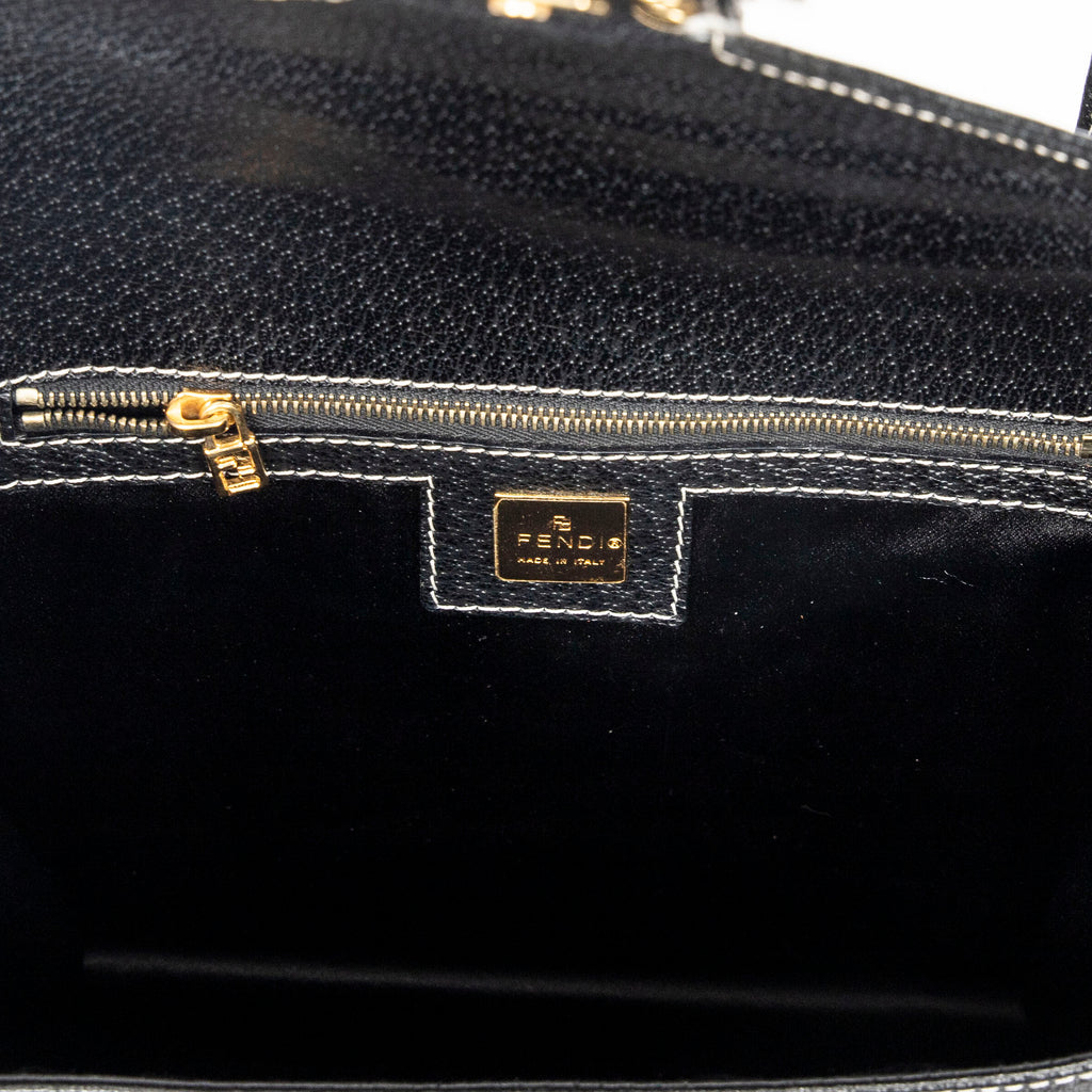 Shoulder Bag Flap Satchel Black Calfskin Leather