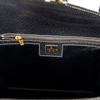Shoulder Bag Flap Satchel Black Calfskin Leather