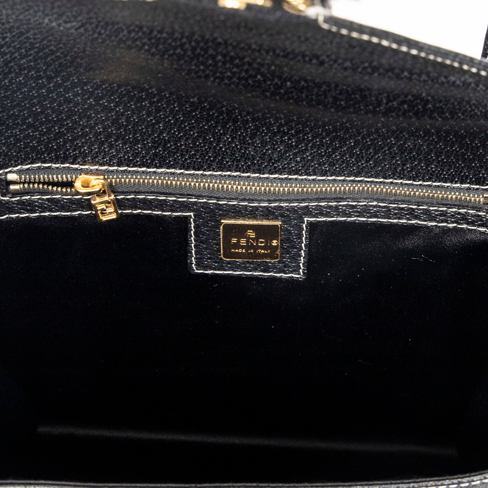 Shoulder Bag Flap Satchel Black Calfskin Leather