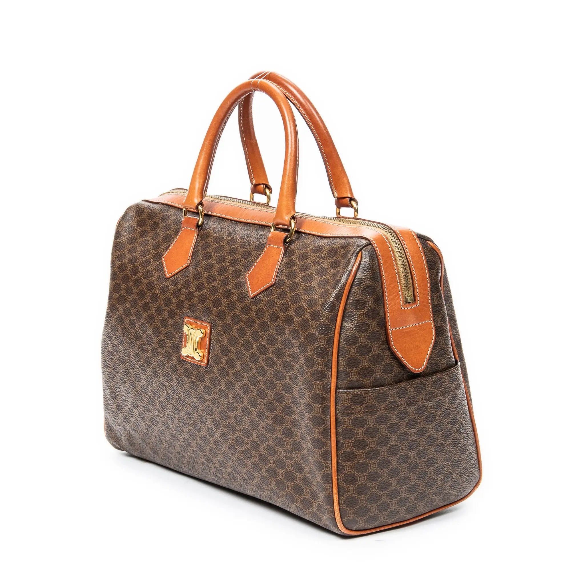 Bolso de mano Boston pequeño vintage de lona revestida Macadam marrón