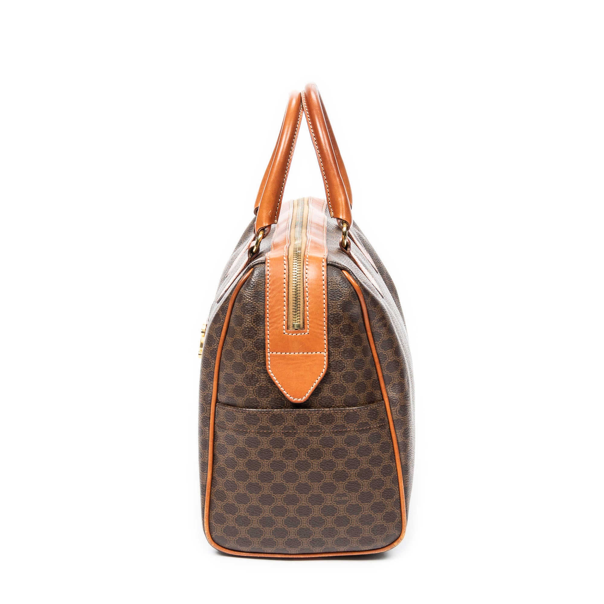Handbag Vintage Small Boston Brown Macadam Coated Canvas