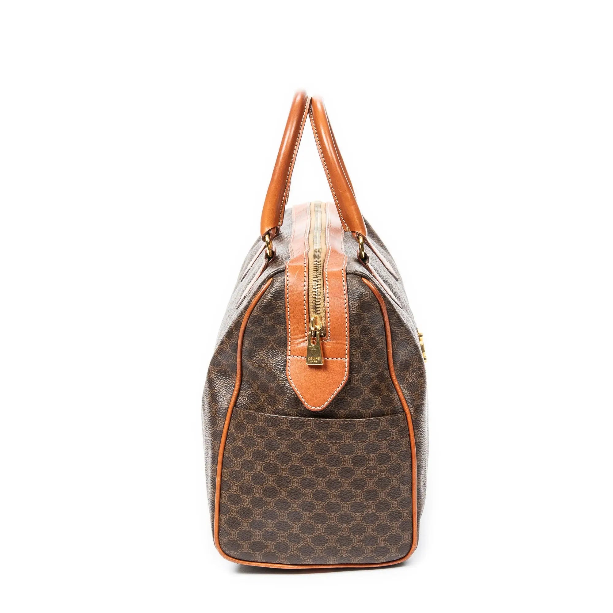 Bolso de mano Boston pequeño vintage de lona revestida Macadam marrón