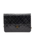 Shoulder Bag CC Push Lock Straight Single Flap Black Quilted Lambskin Leather