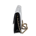 Shoulder Bag CC Push Lock Straight Single Flap Black Quilted Lambskin Leather