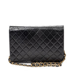 Shoulder Bag CC Push Lock Straight Single Flap Black Quilted Lambskin Leather