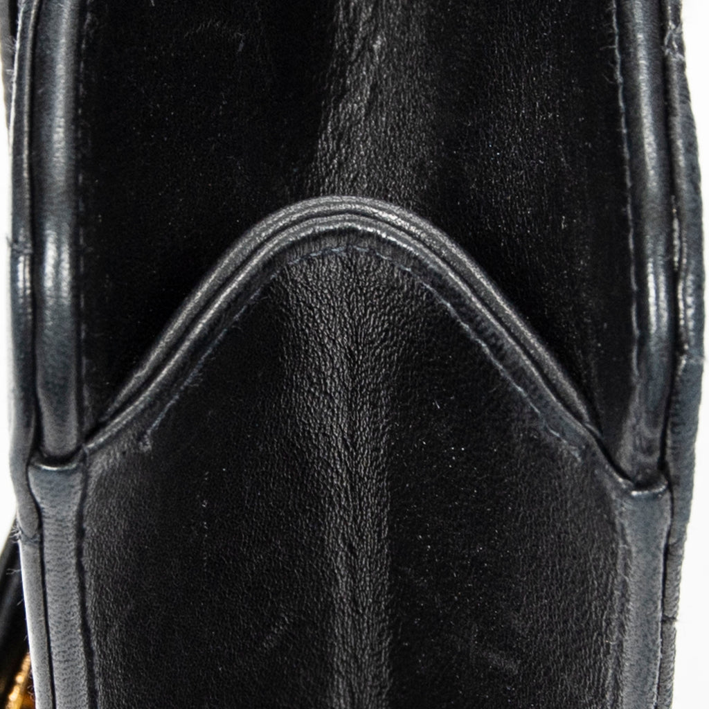 Shoulder Bag CC Push Lock Straight Single Flap Black Quilted Lambskin Leather