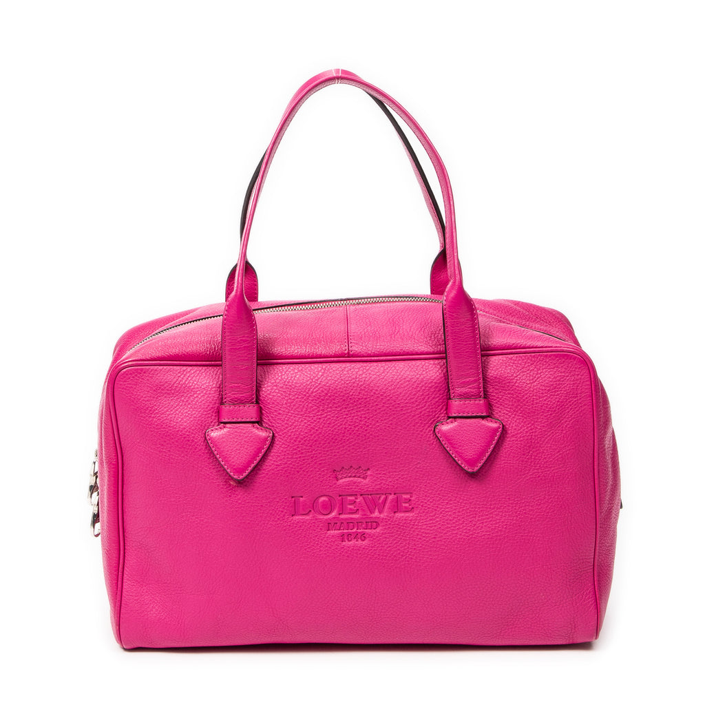 Handbag Logo Boston Fuchsia Pink Grained Calfskin Leather