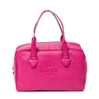 Handbag Logo Boston Fuchsia Pink Grained Calfskin Leather