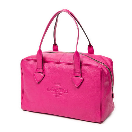 Logotipo de bolso Boston Piel de becerro graneada fucsia