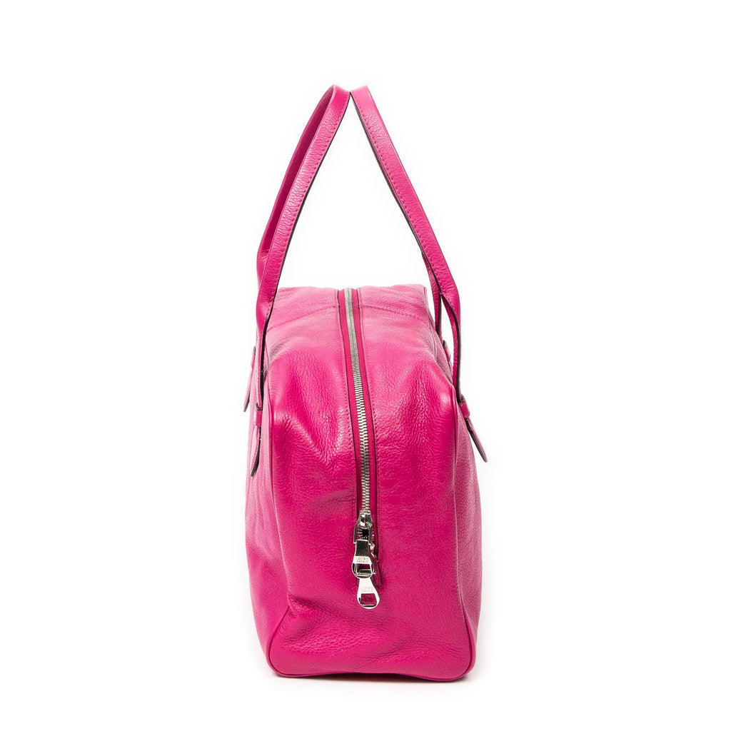 Handbag Logo Boston Fuchsia Pink Grained Calfskin Leather