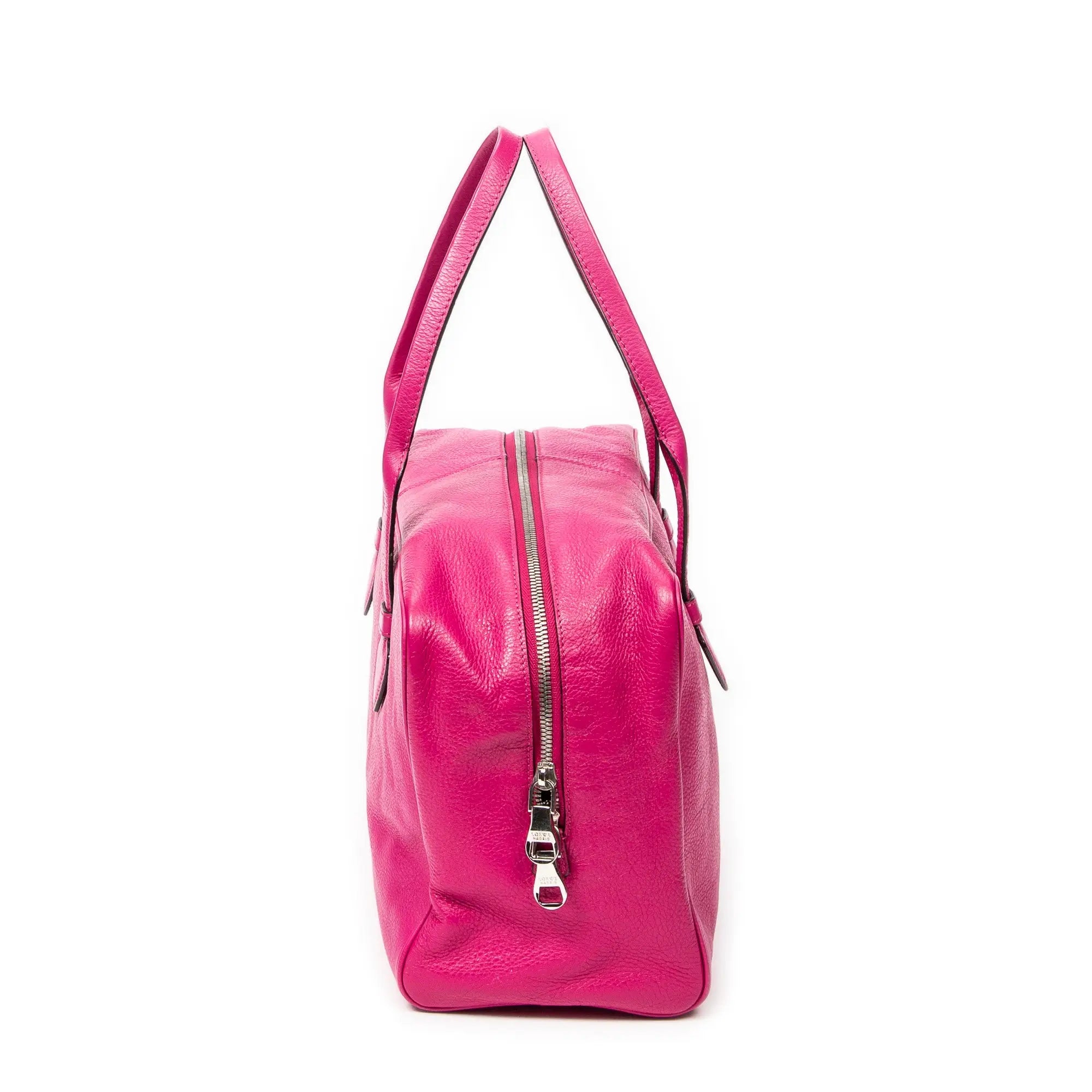 Handbag Logo Boston Fuchsia Pink Grained Calfskin Leather
