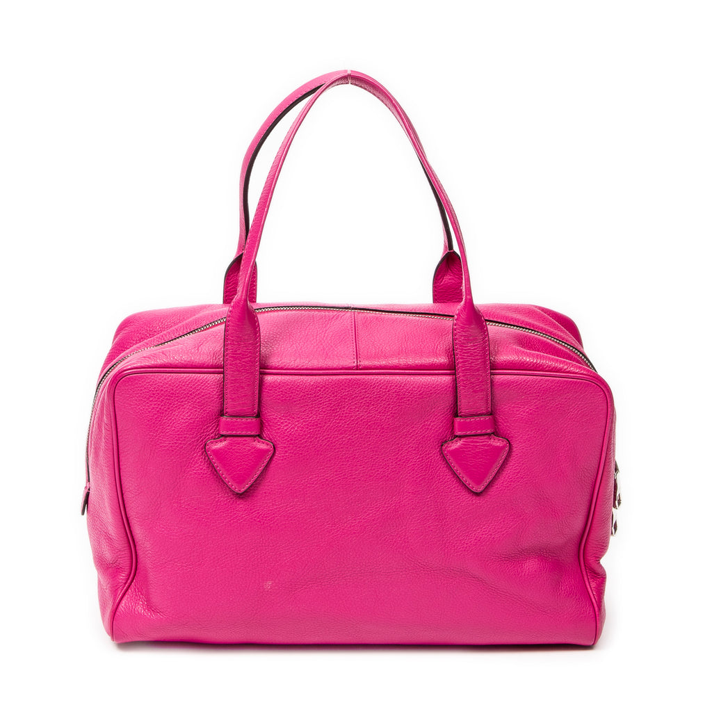 Handbag Logo Boston Fuchsia Pink Grained Calfskin Leather