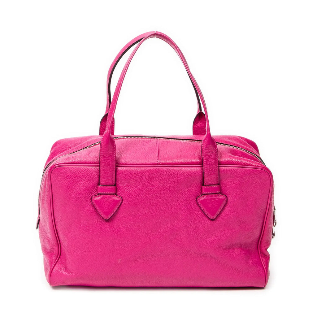 Handbag Logo Boston Fuchsia Pink Grained Calfskin Leather