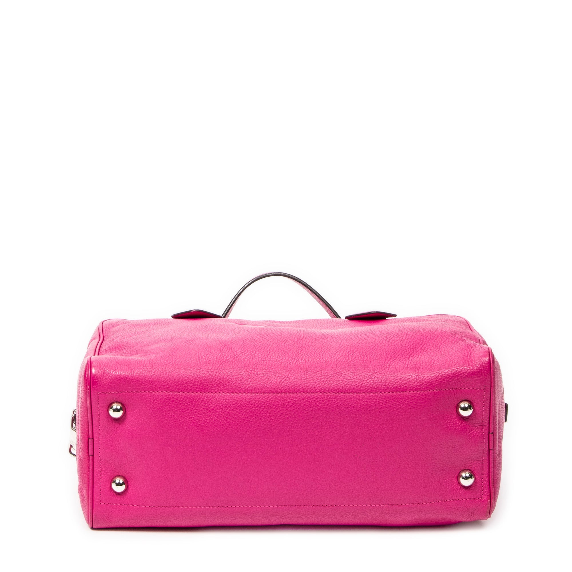 Handbag Logo Boston Fuchsia Pink Grained Calfskin Leather