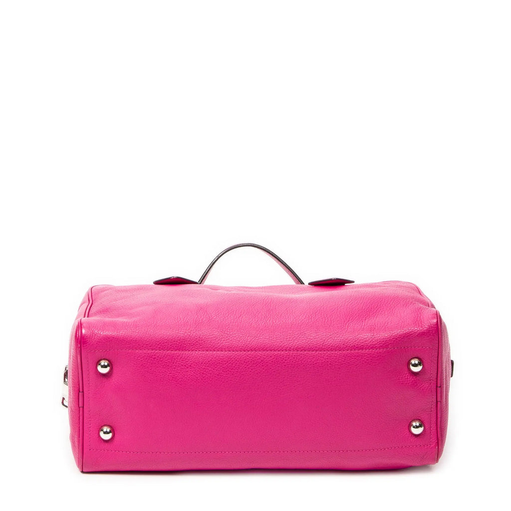 Handbag Logo Boston Fuchsia Pink Grained Calfskin Leather