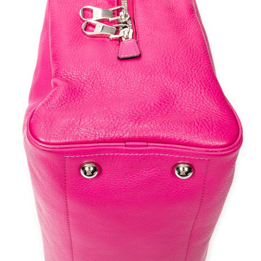 Handbag Logo Boston Fuchsia Pink Grained Calfskin Leather