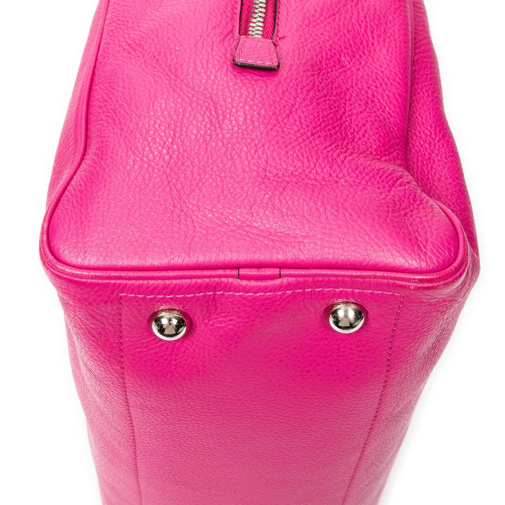 Handbag Logo Boston Fuchsia Pink Grained Calfskin Leather