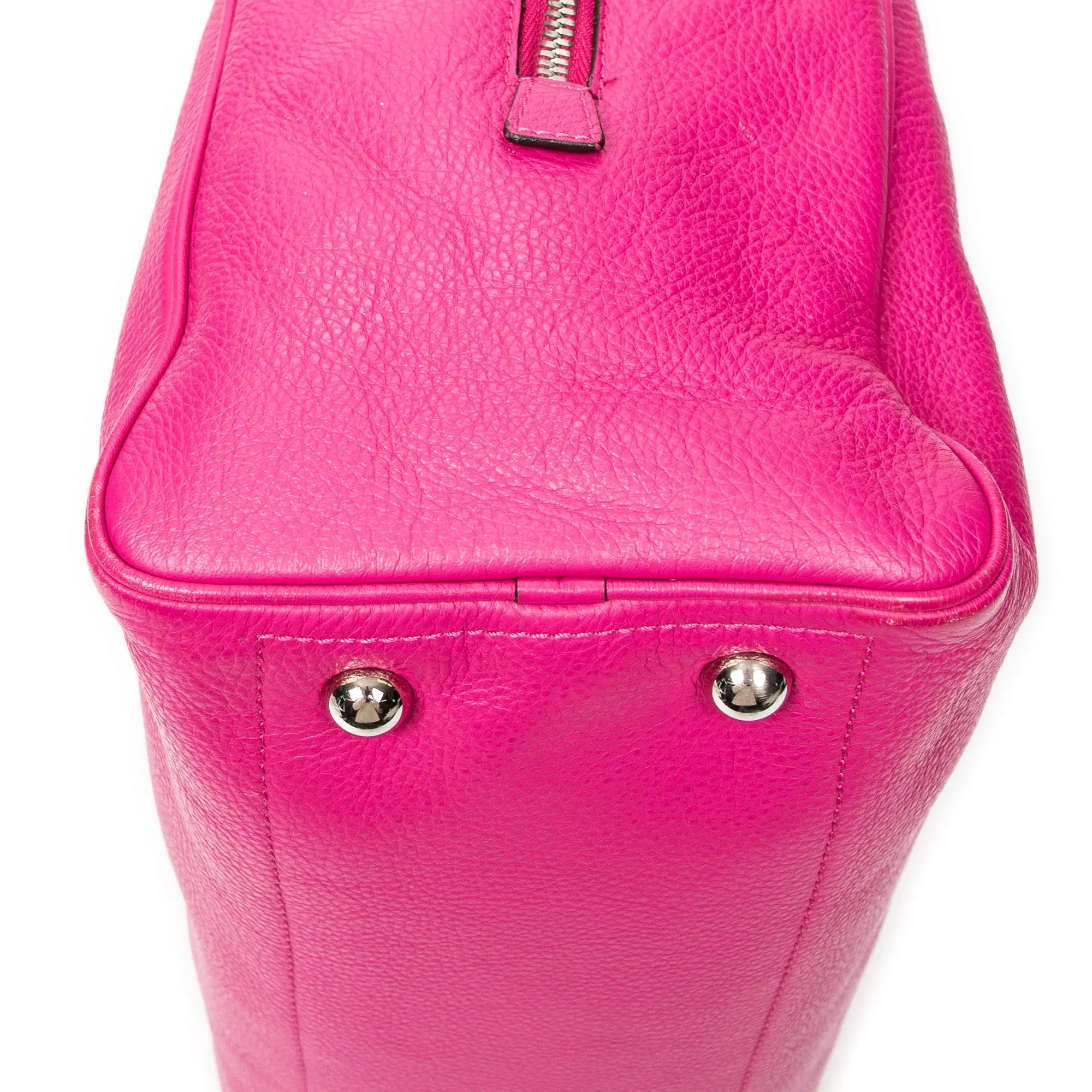 Handbag Logo Boston Fuchsia Pink Grained Calfskin Leather