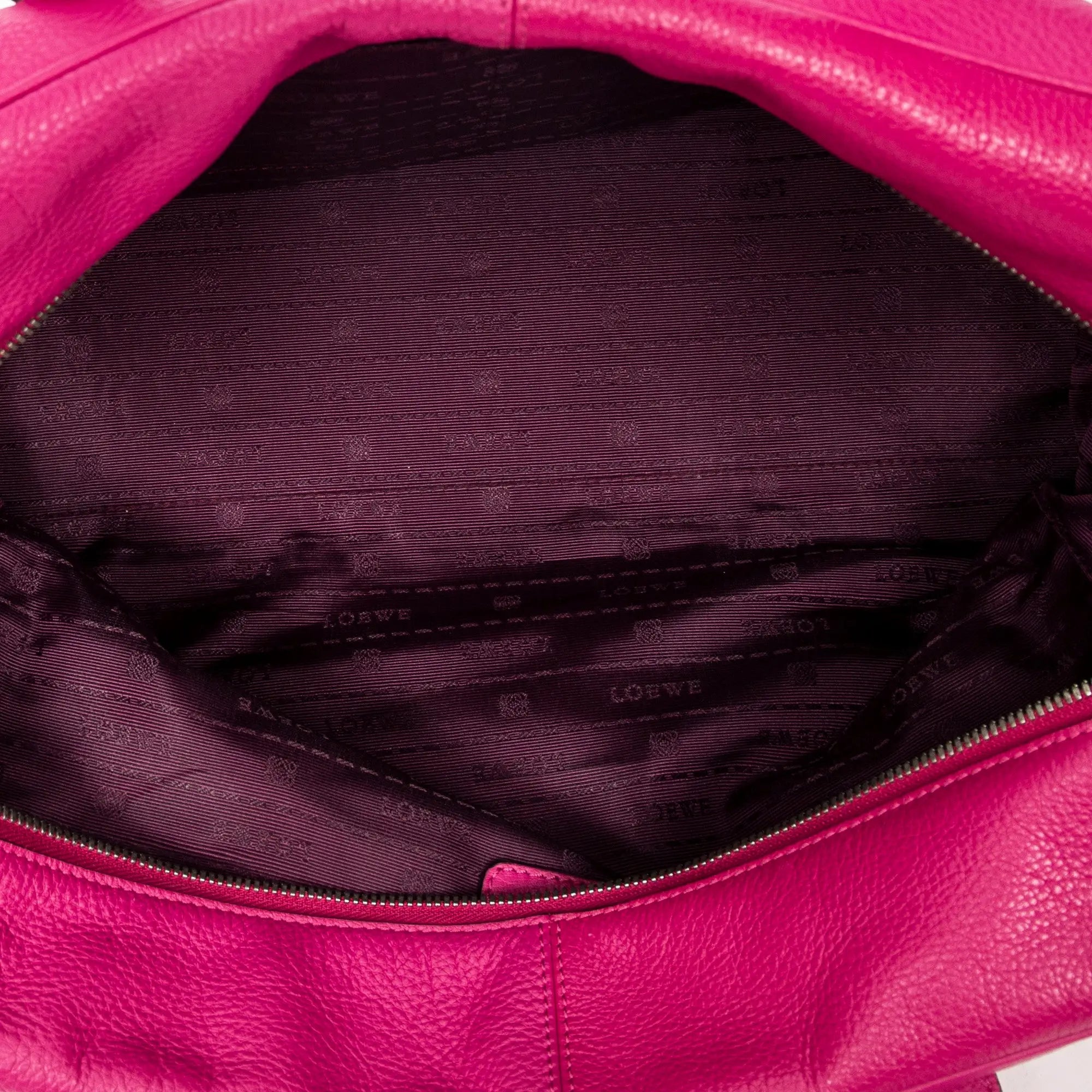 Handbag Logo Boston Fuchsia Pink Grained Calfskin Leather