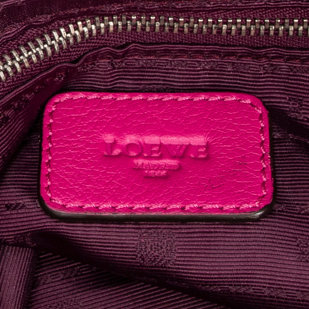 Handbag Logo Boston Fuchsia Pink Grained Calfskin Leather