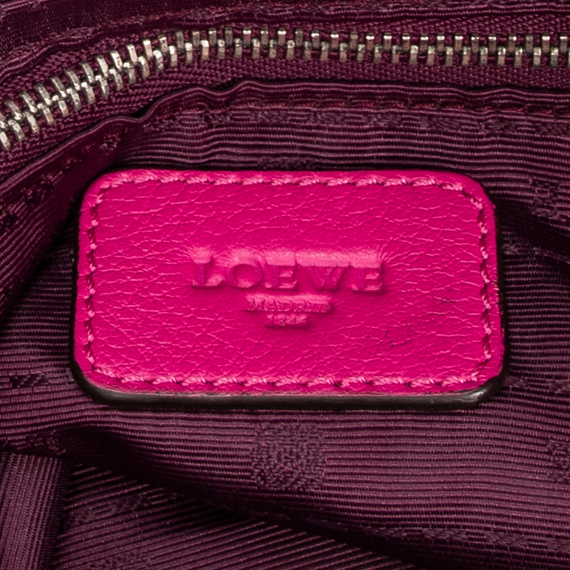 Handbag Logo Boston Fuchsia Pink Grained Calfskin Leather