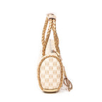 Bolso de mano con asa trenzada, cierre de cremallera y lona Anagram beige