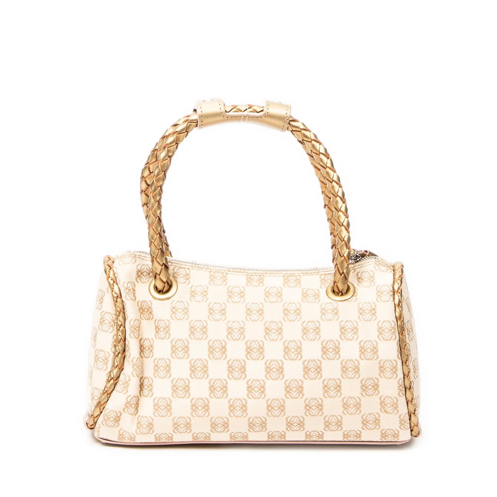 Bolso de mano con asa trenzada, cierre de cremallera y lona Anagram beige