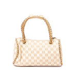 Bolso de mano con asa trenzada, cierre de cremallera y lona Anagram beige