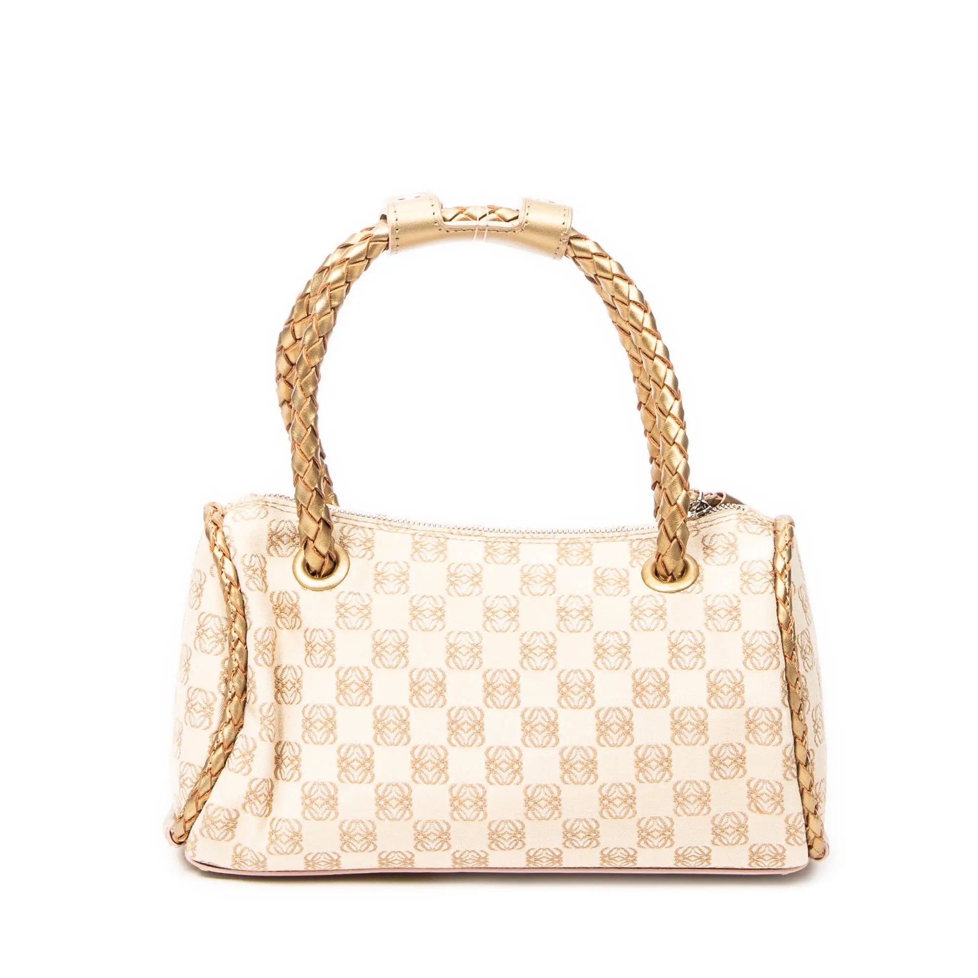 Handbag Braided Handle Zip Tote Beige Anagram Canvas