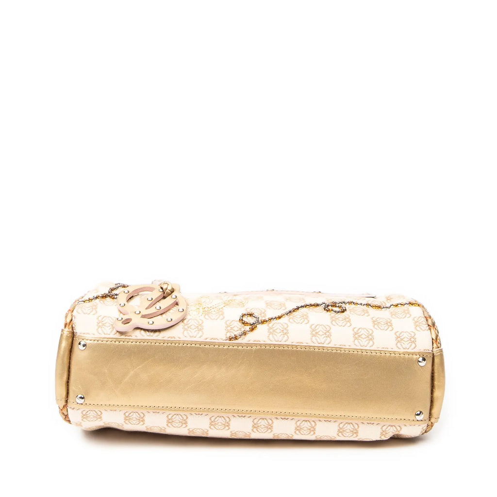 Bolso de mano con asa trenzada, cierre de cremallera y lona Anagram beige