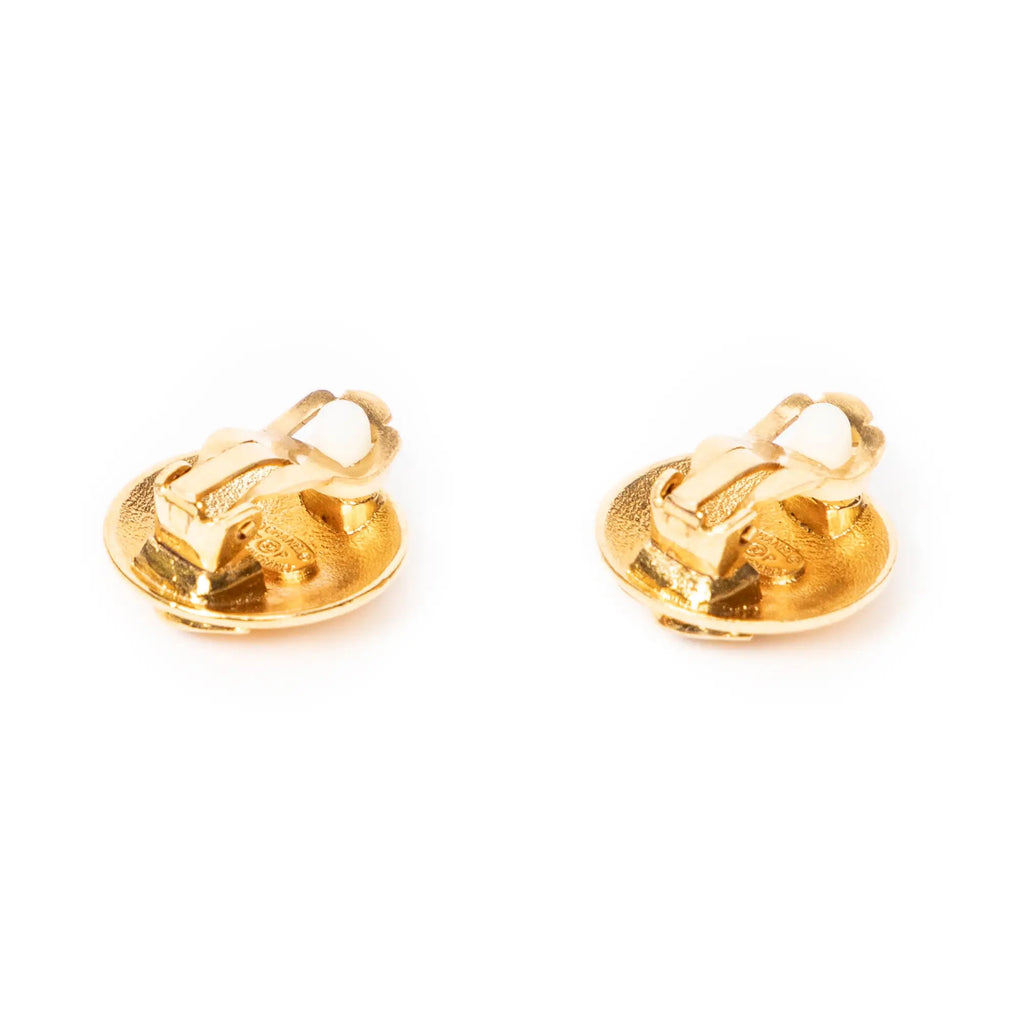 Chanel - Boucles d'oreilles rondes à clip CC Crown - Dorées