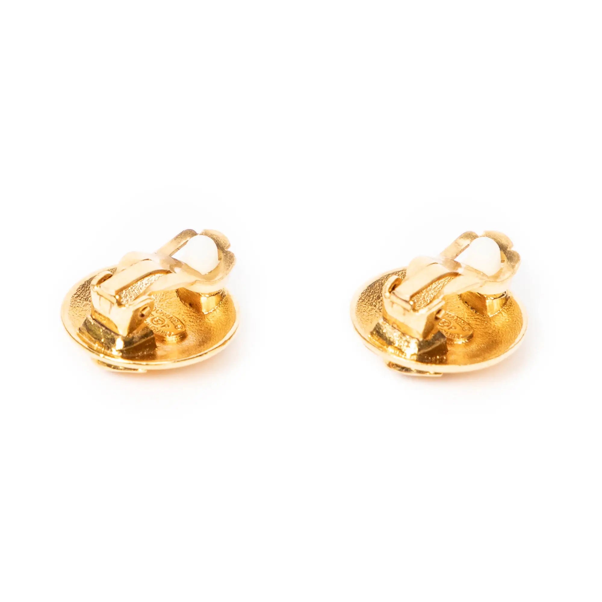 Chanel - Boucles d'oreilles rondes à clip CC Crown - Dorées