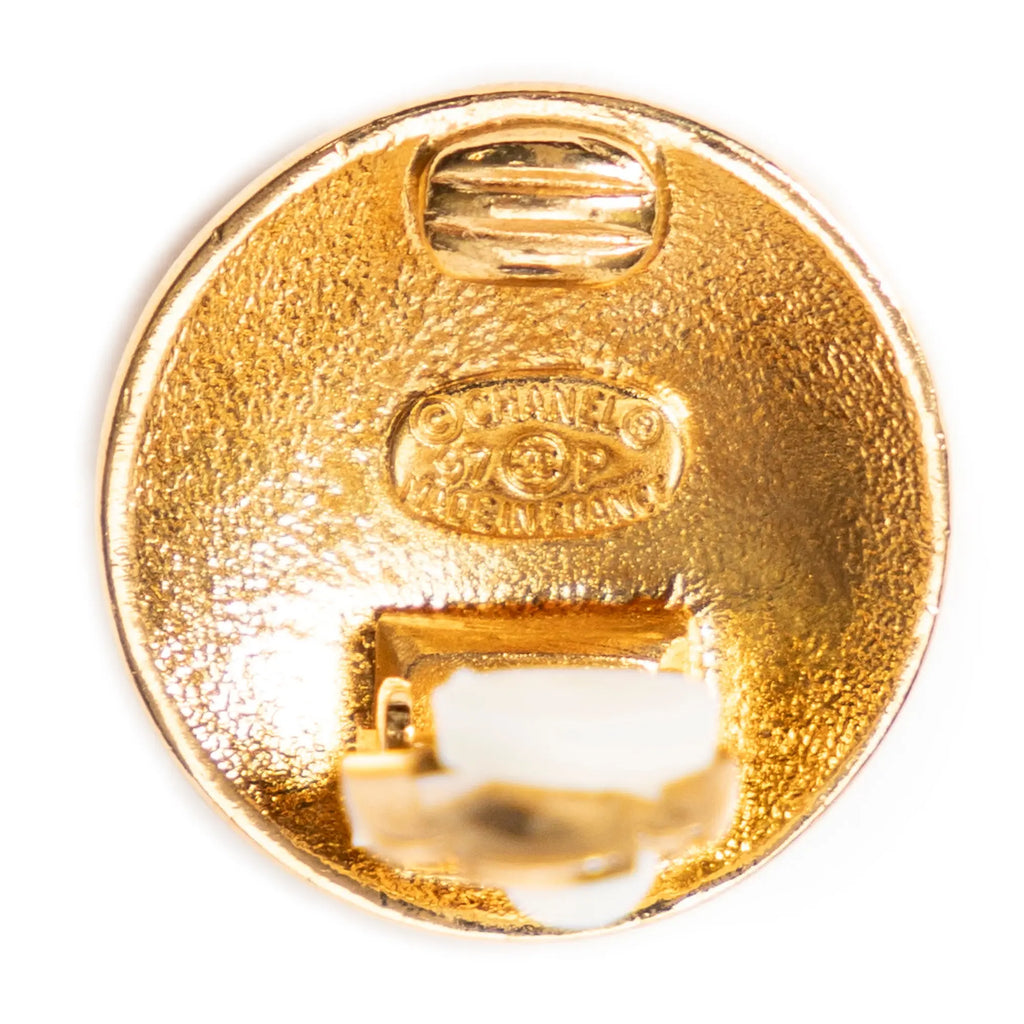 Chanel - Boucles d'oreilles rondes à clip CC Crown - Dorées