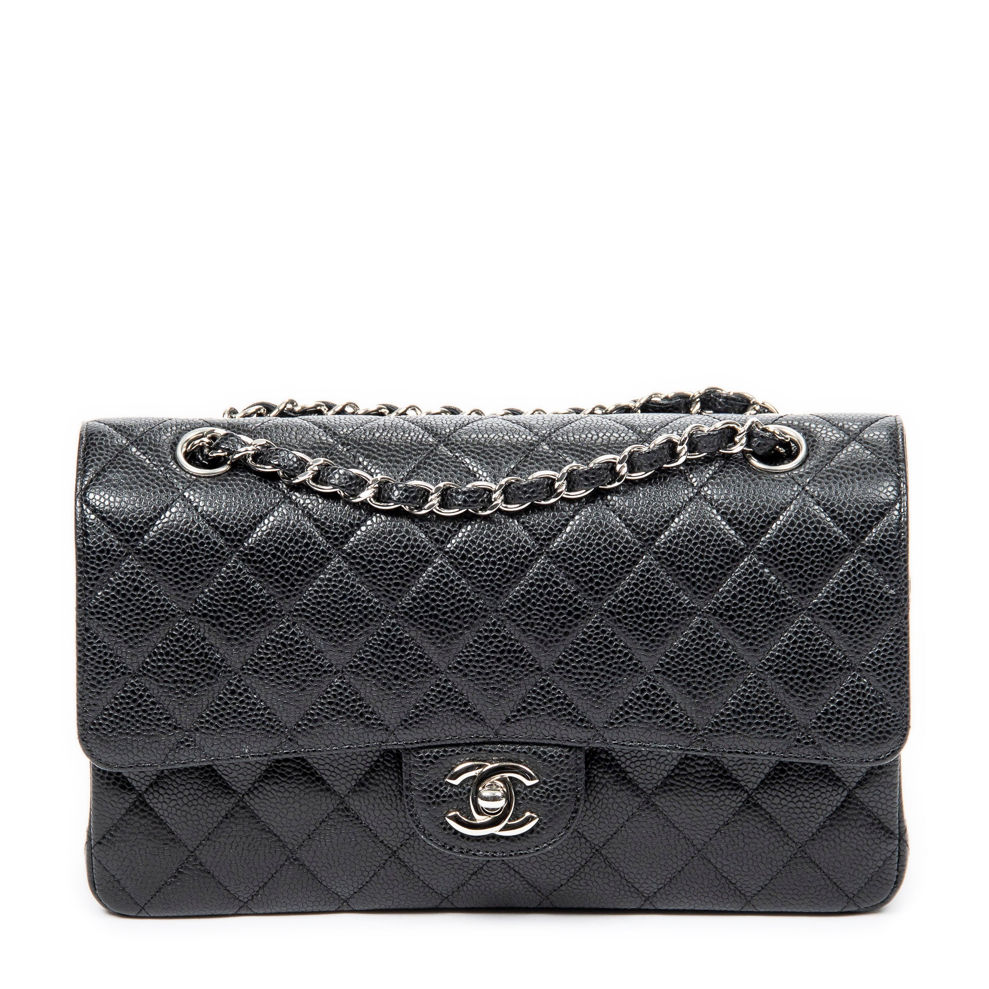 Shoulder Bag Classic Double Flap 26 Black Quilted Caviar Leather