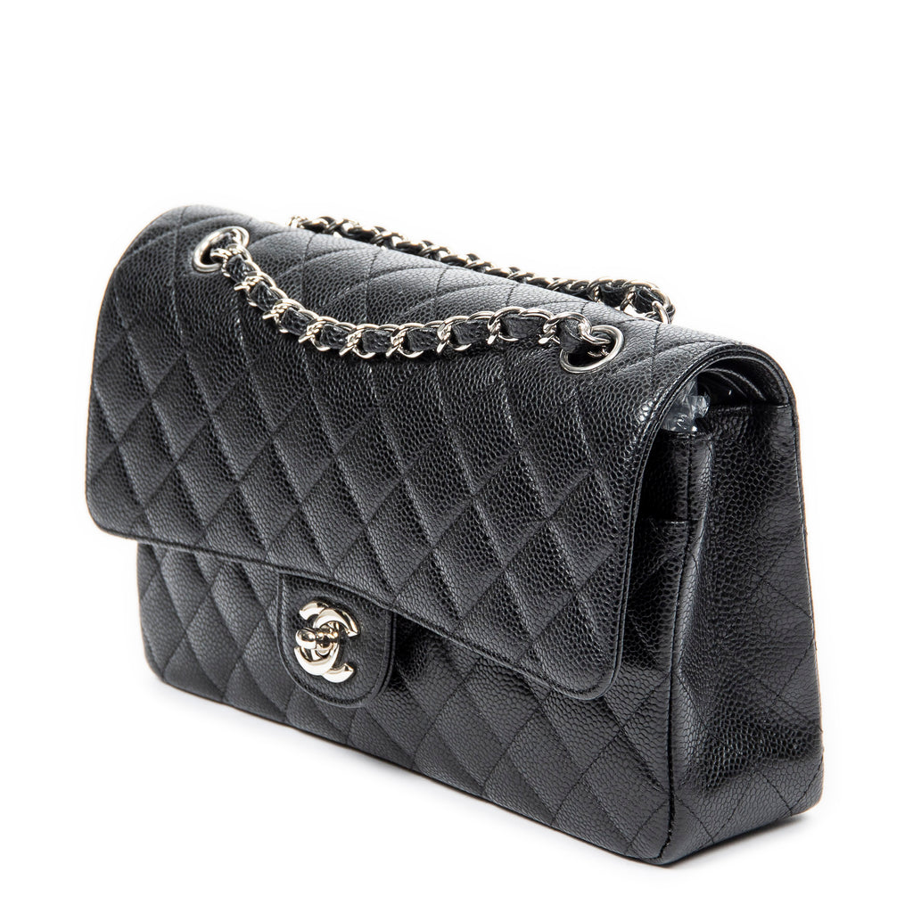 Shoulder Bag Classic Double Flap 26 Black Quilted Caviar Leather