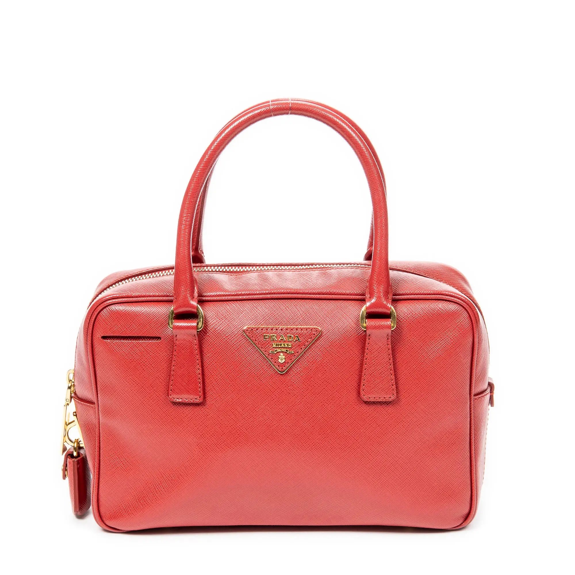 Bolso de mano pequeño con asa superior de piel saffiano roja