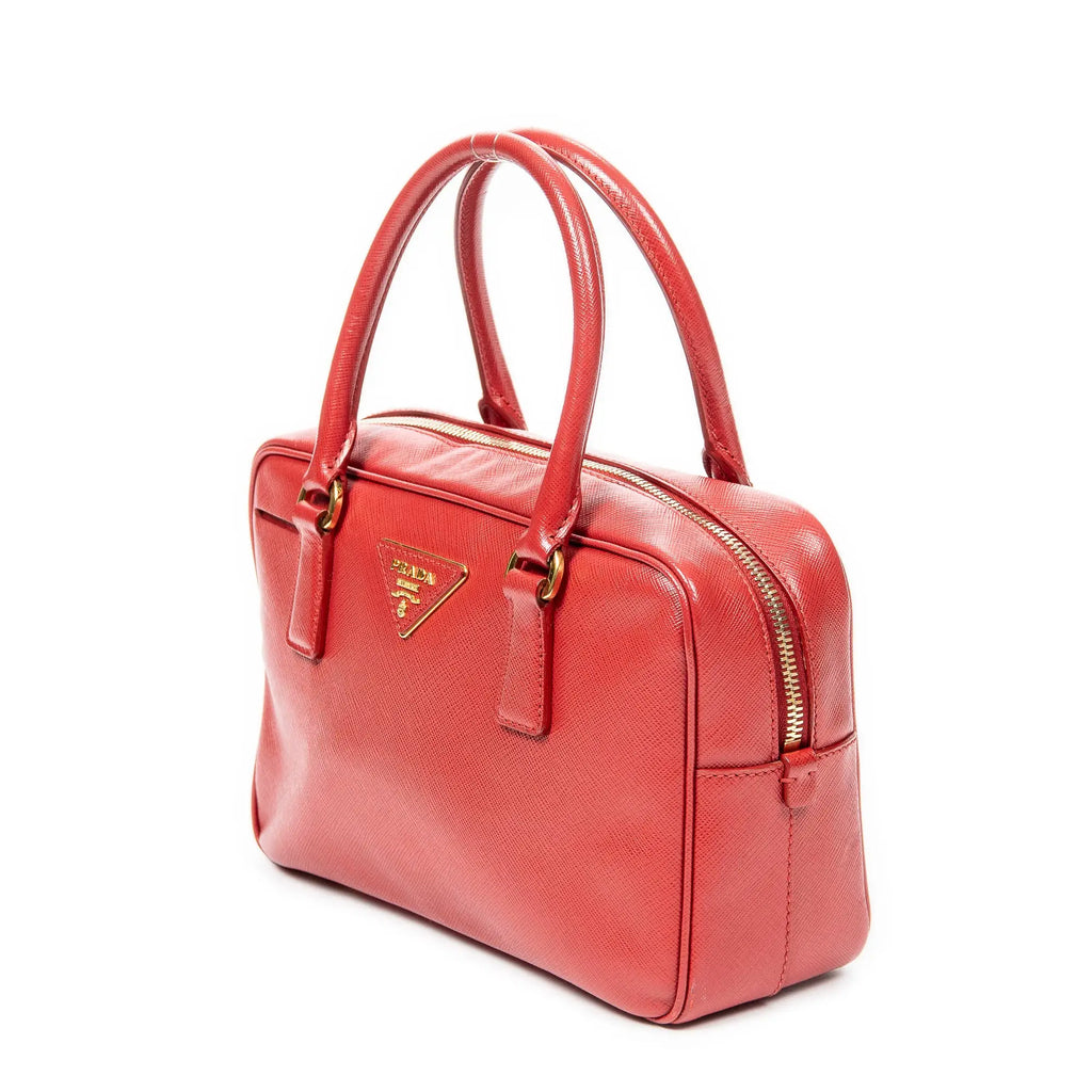 Bolso de mano pequeño con asa superior de piel saffiano roja